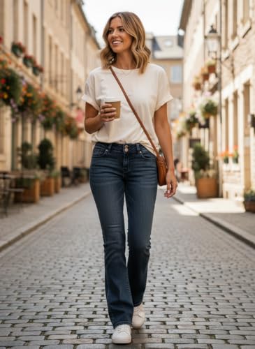 Image of Women's Stretch Low Rise Double Button Elastic Skinny Vintage Flare Jeans