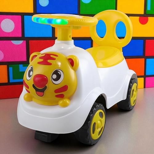 Image of kidsROAR Push Ride On Car for Kids 1-5 Years | Baby Push Car with Music, 3D Lights & Backrest | Premium Ride On Toy Supports Up to 35kg (Tiger, Yellow)