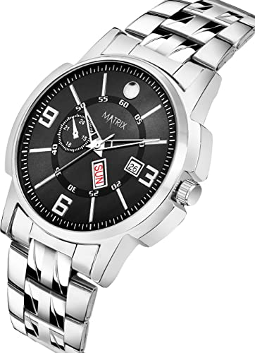 Matrix-Black-Blue-White-Dial-Day-Date-Functioning-Stainless-Steel-Strap-Analog-Watch-for-Men-Women
