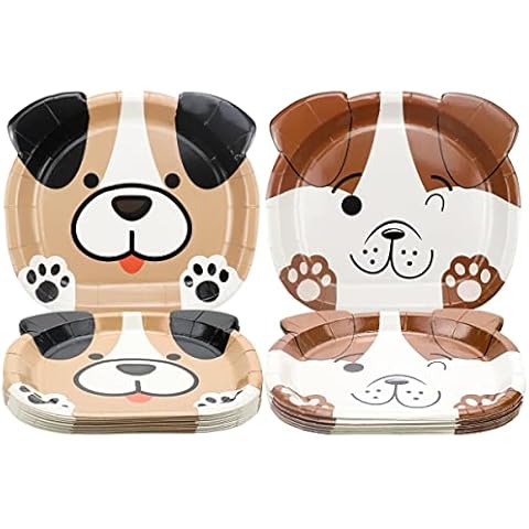 Dog Shaped Dinner Plates, Dog Birthday Party Paper Plates, Dog Themed Party Tableware for Birthday, Party, Baby Shower, Puppy Theme Party Supplies (40ct, Dog Shaped Plates) Cover
