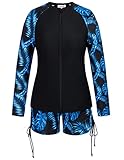 KIMCURVY Women's Adult Swim Shirt Rash Guard for Women Plus Size Swim Shirts Blue Leaf 18W