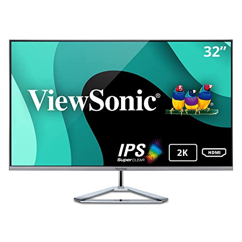 ViewSonic VX3276-2K-MHD 32 Inch IPS WQHD Monitor with 99% sRGB, 2x HDMI, DisplayPort, Mini DisplayPort, Eye Care for Work and Entertainment at Home, Silver/Black
