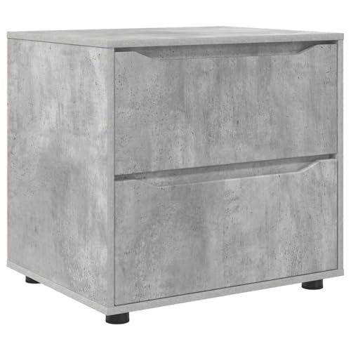 Roanoer Armario de almacenamiento de aspecto hormigón, mesa auxiliar moderna con cajón y 2 compartimentos, mesita de noche estable de madera para dormitorio y salón, 60 x 48 x 57 cm