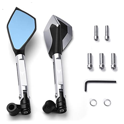 Rétroviseur Moto pour Yamaha MT07 MT-07 MT 07 FZ7 FZ07 FZ-07 2013-2017 MT01 MT09 CNC Moto Guidon Rétroviseurs Bleu Miroir Anti-éblouissant (Couleur : Silver) Cover