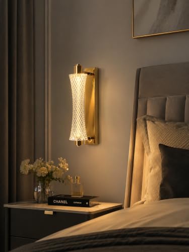 Image of FILLISKA Luxurious Acrylic Crystal Wall Lamp with Adjustable Colour Changing Function, Elegant Finish (Diamond Cut French Gold-9439)