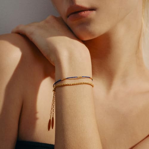 Bracelet lapis lazuli et or 18k pour femme avec chaine ajustable bleu marine
