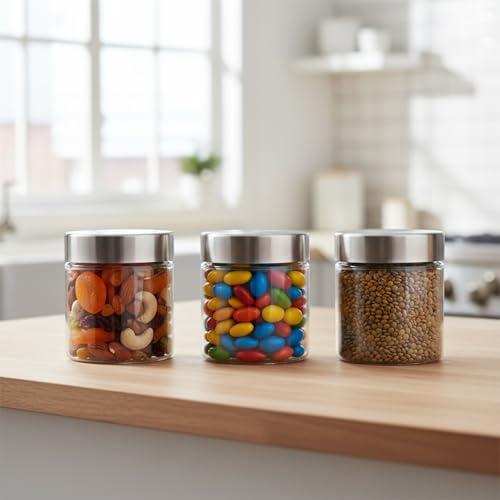 Image of PEARLPET Plus Range Plastic Storage Jars & Containers For Kitchen |Stackable |Air Tight| Steel Cap Jar, Food Grade | Bpa-Free |3 pieces of 500 Ml