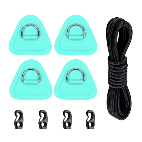 LOOEEL 4 Pack Stainless Steel D-Ring Triangle Patch with 2.5m Black Bungee Cord,4Pcs Cord Hooks for...