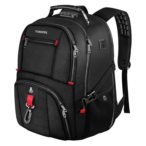 YOREPEK Zaino Porta PC 17 Pollici, Grande Zaino Uomo 50L, Impermeabile Zaini Multitasche con Tasca Anti-Furto, Zaini da Lavoro Uomo con Porta di Ricarica USB per Università Viaggio e Affari, Nero