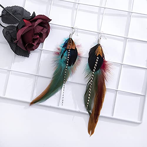 Handmade Natural Feather Dangle Earrings Vintage Bohemian Multicolor Pheasant Feathers Earrings for Womens (js000058)4