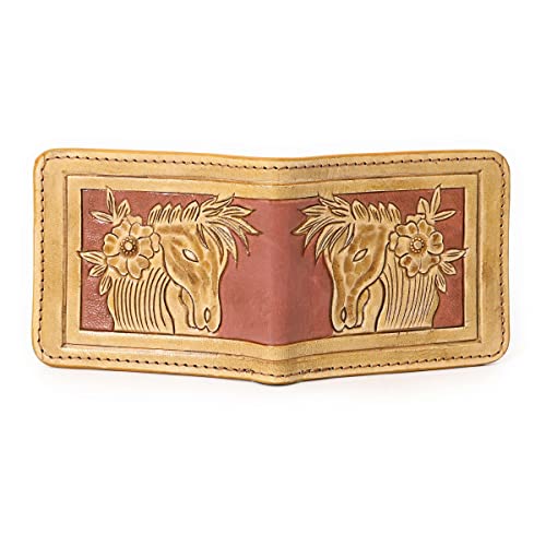 Illy Genuine Full Grain Leather Handtooled Hipster Wallet Floral