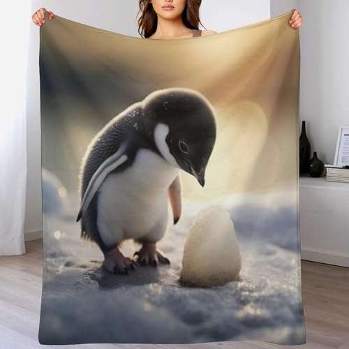 Manta de franela de pingüino cálida, el regalo original para cama 2