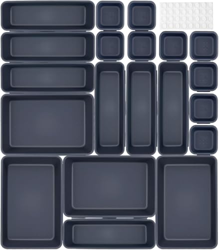 NINGESHOP 20 pièce en plastique organisateur de tiroir 3 tailles pour Papeterie bacs de rangement pour le maquillage, cuisine, rangement bureau, tiroir salle de bain, separateur tiroirs (Gris foncé)