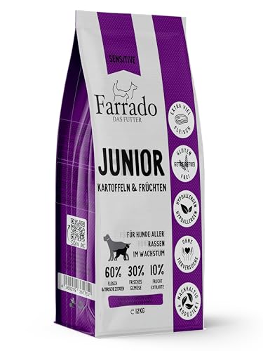 Farrado Welpenfutter | Puppy Junior getreidefrei & glutenfrei - Trockenfutter mit Lachs, Hering, Forelle (12 kg)
