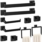 Bathroom Accessories Towel Bar Set: 10 Pieces Matte Black Bathroom Hardware Square SUS304 Stainless Steel - Wall Mounted Towel Rack&Toilet Paper Holder&Towel Ring and Towel Hook