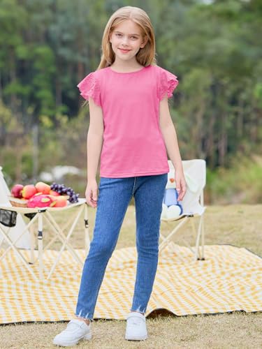 Image of Imily Bela Girls Ruffle Sleeve Shirts Crewneck Eyelet Tops 4-15 Years | Cute summer casual blouse, Soft breathable eyelet fabric with ruffle sleeves, Comfortable daily shirts for kids