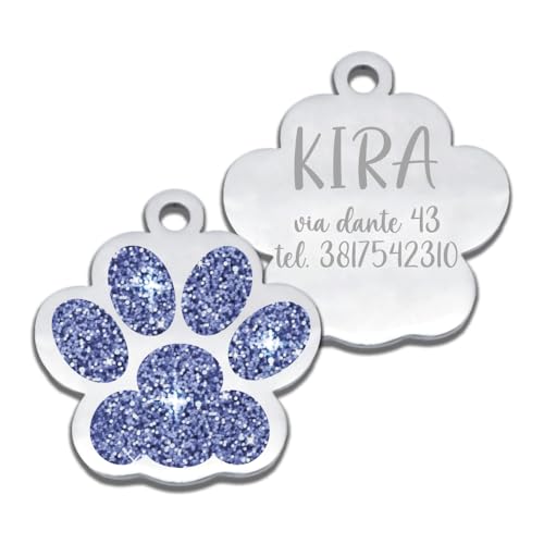 FRAMEG - Placa personalizada con grabado láser para perro y gato - un accesorio único para tu amigo de cuatro patas - placa para perros y gatos personalizada con texto (lila)
