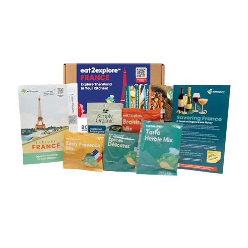 eat2explore Global Cooking Kit - Authentic Recipes, Essential Spices, Cultural Fun & Expert Drink Pairings - Perfect for Date Night and Dinner Parties (FRANCE edition)