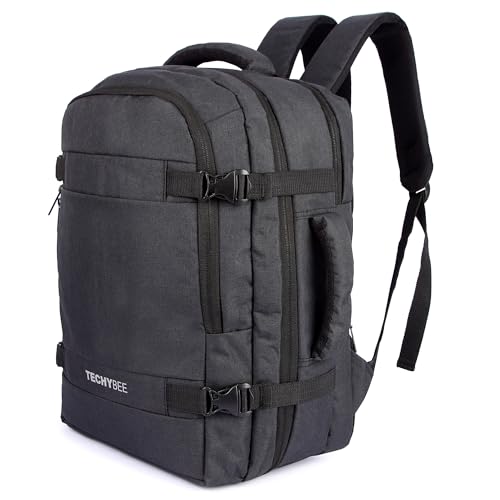 Image of TECHYBEE 45 L Expandable Travel Backpack - Flight Approved Carry On Weekender Bag with 16-Inch Laptop Compartment - Anti-Theft Large Business & College Daypack (Black)