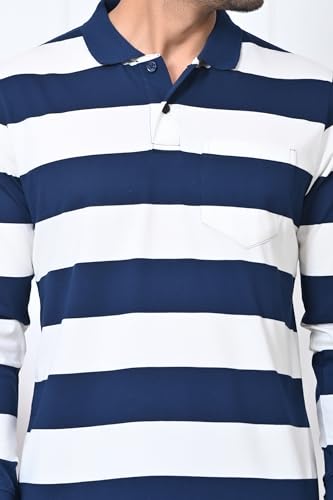 Image of ARBOUR Men Polo Neck Stripes Pocket Full Sleeves T-Shirt
