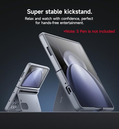SURITCH for Samsung Galaxy Z Fold 5 Case with Kickstand and S Pen Holder [S Pen NOT Included], Phone Case for Z Fold 5 2023 -Gray Blue
