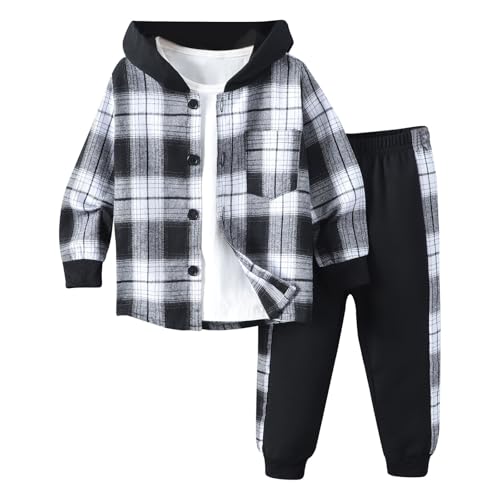 Conjunto de ropa con estampado de patchwork a cuadros y sudadera infantil
