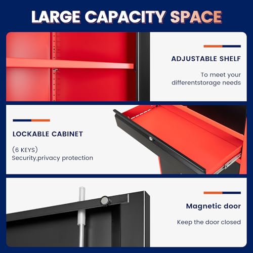 Image of Yizosh Metal Garage Storage Cabinet with Locking Doors and Adjustable Shelves,- 71 inch Tool Storage Cabinet with 1 Drawer for Garage,Office,Warehouse