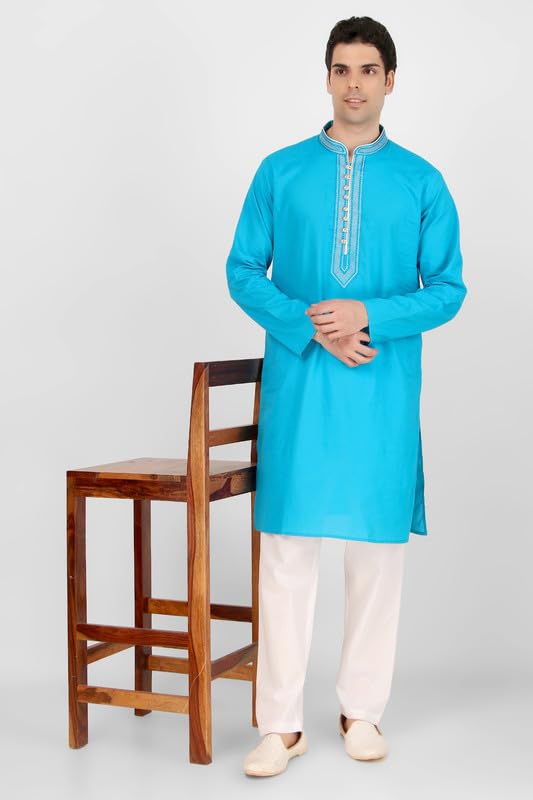 Men's Pure Cotton Embroidered Kurta Pajama Set Thread Work Ideal Gift for Men3
