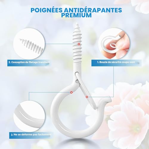 LYCXAMES Lot de 20 crochets à vis en acier inoxydable avec sécurité, crochets à vis, crochets de plafond, crochets muraux pour suspendre des plantes en pot, lumières, blanc – vue 3