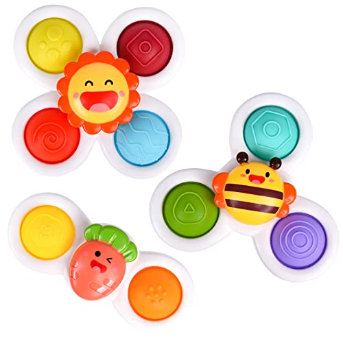 Formizon Zuignap spinner speelgoed, 3 stuks, zuignap, spinner, badspeelgoed, spinnerspeelgoed voor baby's, zuignap, babyspeelgoed, stressverminderende frisbee, verjaardagscadeaus voor 1-3 jaar