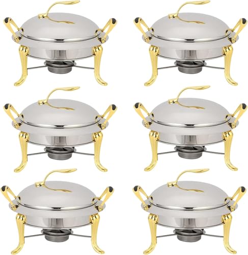 Juego de 6 platos de acero inoxidable con tapas, soportes de combustible y sartenes, calentadores de alimentos para catering, fiestas y bodas