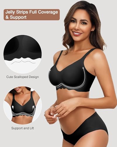 Image of Womens Wireless Jelly Bras No Underwire Support Push Up Removable Straps (U /Cross /Halter) Everyday Sports Bra