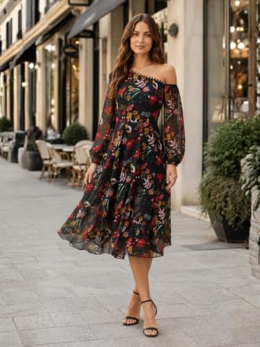 Image of Leriya Fashion Dress for Women | Stylish Western One Piece Dress for Women Short & Long Fit & Flare | Ankle Length Casual Summer Dresses for Beach & Stylish Party Outifits 3 /4 Sleeve