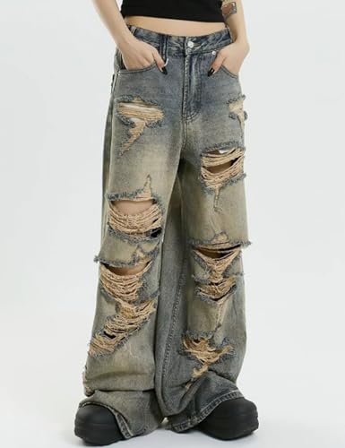 Y2K Baggy Jeans: Men's Straight Leg Distressed Jeans, Hip Hop, Ripped, Skater, Streetwear Pants, Vintage, S/M/L/XL4