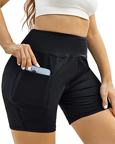 Honwenle Women's Plus Size Yoga Shorts High Waist Workout Biker Volleyball Athletic Running Exercise Sports Gym Stretch Tummy Control Stretchy Shorts With Two Side Pockets Black 2X 3X 4X 5X #TOP1