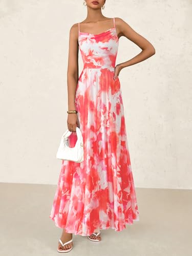 Image of BTFBM Women Summer Maxi Dresses Elegant Wedding Guest Dress | Cowl Neck,Spaghetti Strap,Mesh,Floral,A-Line,Flowy,Party,Cocktail,Homecoming,Graduation,Sundress,Prom,Beach Long Dresses