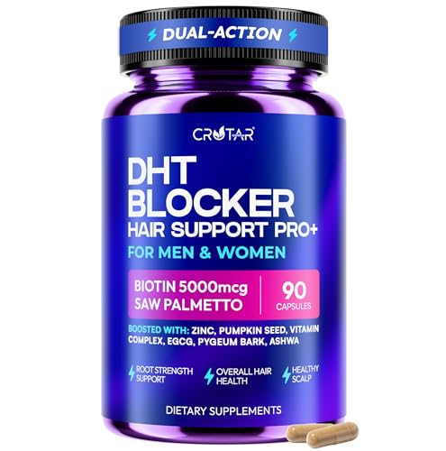 Crotar DHT Blocker for Women & Men | Dual Action Hair Growth Supplement | Saw Palmetto and Pumpkin Seed Oil, Biotin 5000 mcg, Zinc | Hair & Scalp Support Herbal Complex | 90 Capsules