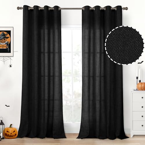 YoungsTex Linen Curtains 95 Inches Long Bronze Grommet Burlap Textured Curtain Light Filtering Window Drapes for Living Room Dining Room Farmhouse, Toffee, 2 Panels, 52 X 95 Inch by YoungsTex - Used condition - US$33.64