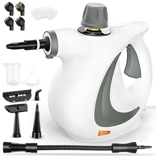 Dampfreiniger, Handdampfreiniger für das Haus Mehrzweck mit 12-teiligem Zubehör, 3 Bar Dampfdruck 350ML 1050W chemikalienfreier Dampfreiniger, Reinigung von Küche, Böden, Fliesen, Sofas(Weiß)