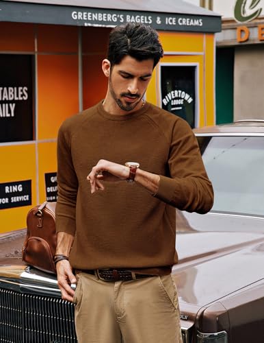 Pj Paul Jones Pj Mens Casual Crew Neck Sweaters Wool Blend Knit Pullover Soft Stretch Fitted Brown thumb #1