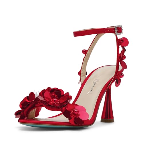 Betsey Johnson Womens Arlo Sequined Faux Leather Ankle Strap