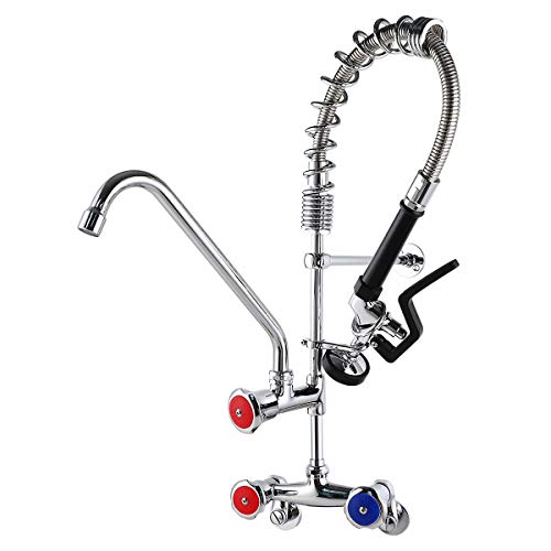 One-Day Sale: Up to 60% Off MaxSen Wall Mount Commercial Kitchen Sink Faucet 4-8 Inch Adjustable Center Kitchen Brass Mini Pre Rinse Unit,25'' Height With High Pressure Pull Down Spray And Add on Spout (6813L)