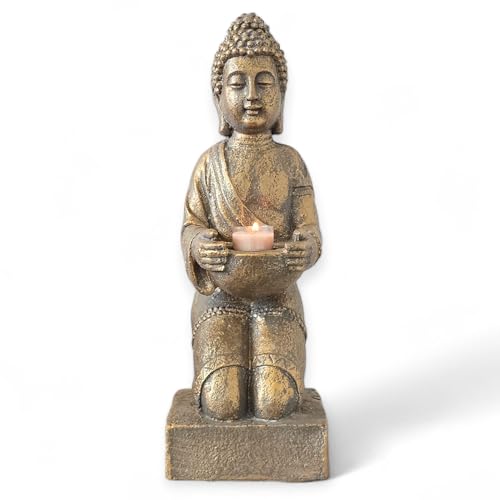 INtrenDU Buddha Figur mit Teelichthalter 39cm (Bronze)