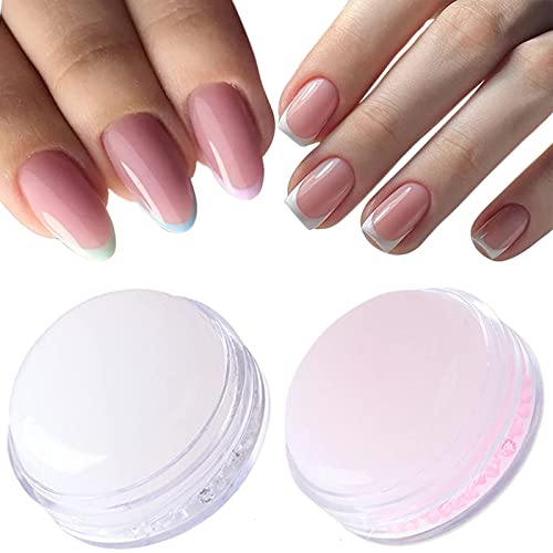 2 Pcs French Tip Nail Stamp, French Tip Nail Guides of French Manicure Kit for Gel Nail Polish as DIY French Nails Art Decor Tools, Pink and White Silicone Nail Stampers as Clear Jelly Stamper Plate