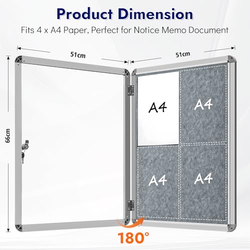 Tableau d'affichage verrouillable 4xA4 vitrine murale en feutre inviolable