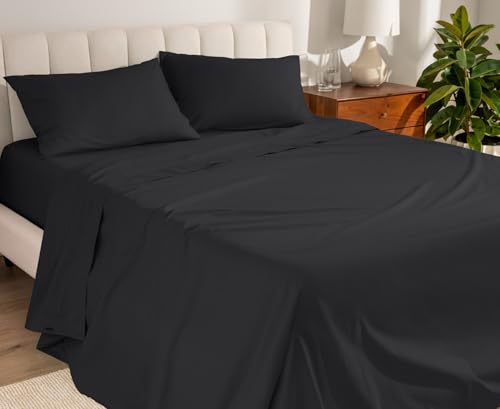 Bare Home 100% Organic Cotton Twin XL Sheet Set - Crisp Percale Weave - Lightweight & Breathable - Bedding Sheets & Pillowcases (Twin XL, Black)
