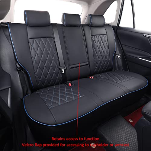 Image of EKR Rav4 Seat Covers Custom Fit for Toyota Rav4 (Only Hybrid) 2019-2025 LE,XLE,XLE Premium,Limited,Woodland Edition, Leather Car Seat Cover Full Set for SUV,Faux Leather(Black with Blue Piping)