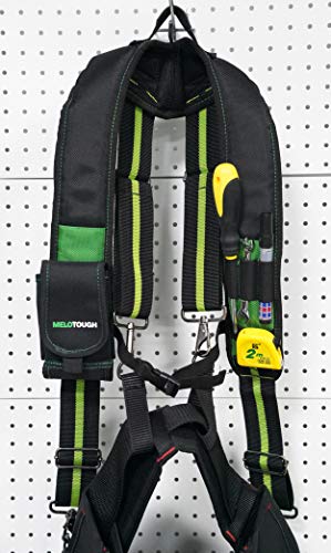 Image of MELOTOUGH Tool Belt Suspenders with Phone Holder Foam Pads for Construction | Construction Work Suspenders, Olive-Green, Foam-Padded, Reduce Shoulder Fatigue, Detachable Phone Holder, On-Hand Access