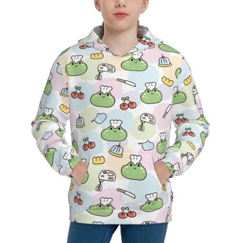 Cute Face Frog Wear Chef Hat Kid Hoodies Boys Sweatshirts Girls Pullover with Pocket