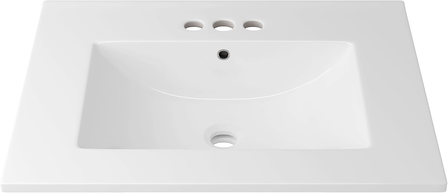 Eridanus 24"x18¼" Bathroom Sink with Three Holes (4inch Widespread), Ceramic Bathroom Vanity Sink Top with Overflow, Drop in Bathroom Vessel Sink Rectangle Ideal for Small Spaces ‎- Glossy White
